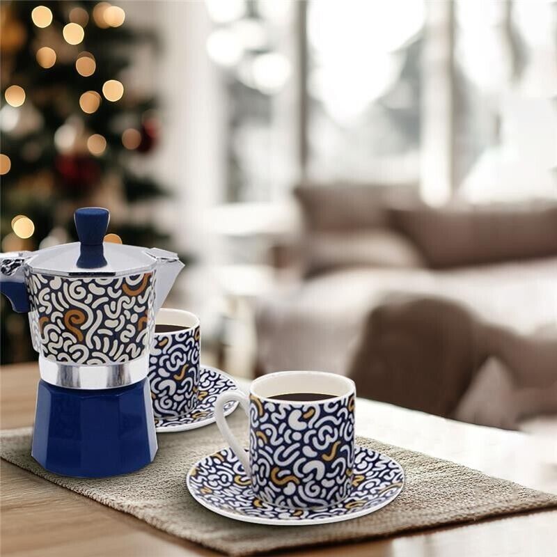 MA MAISON SET CAFFETTIERA + 2 TAZZINE CON PIATTINO MODELLO FANTASY COLORI ASSORTITI