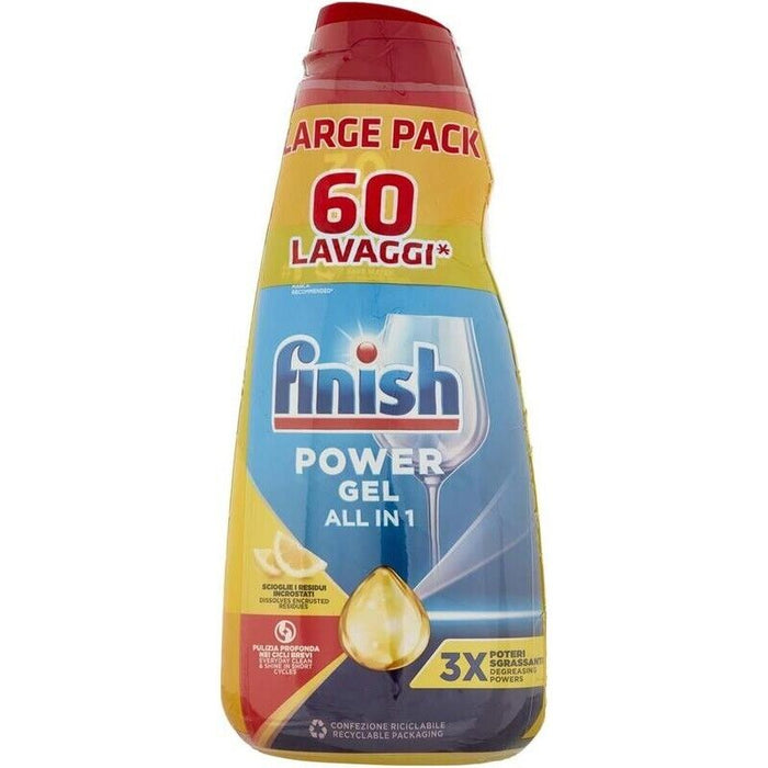 FINISH DETERSIVO GEL LAVASTOVIGLIE LEMON 2X600 ML - 1200 ML LARGE PACK PULIZIA E BRILLANTEZZA EFFICACE ANCHE NEI CICLI BREVI