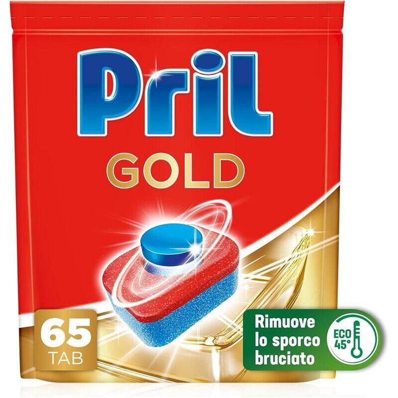 PRIL GOLD TABS 10 AZIONI DETERSIVO PER LAVASTOVIGLIE PULISCE A FONDO ANCHE I RESIDUI OSTINATI 65 TABS