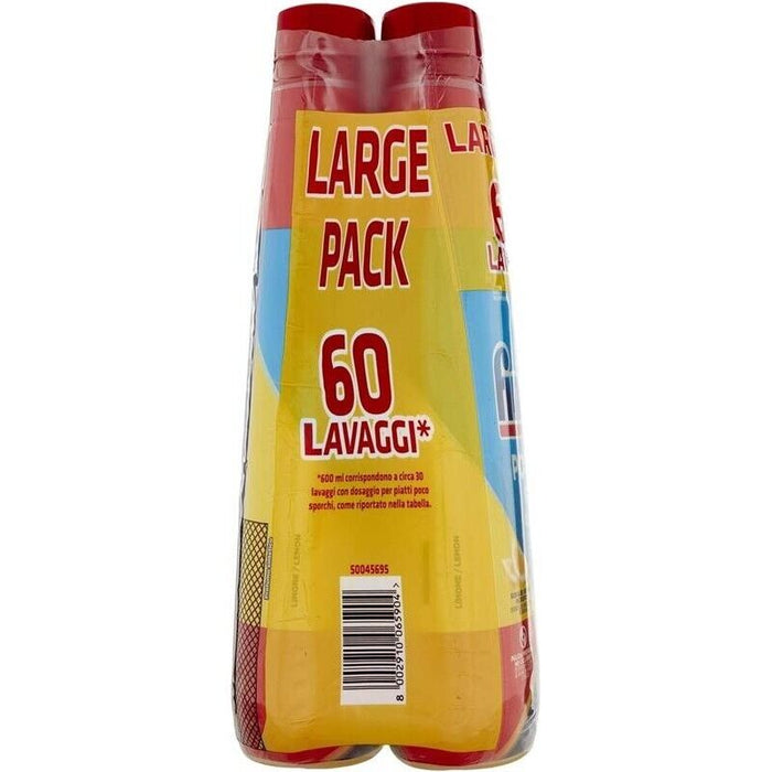 FINISH DETERSIVO GEL LAVASTOVIGLIE LEMON 2X600 ML - 1200 ML LARGE PACK PULIZIA E BRILLANTEZZA EFFICACE ANCHE NEI CICLI BREVI