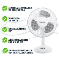 HIGH-TECH VENTILATORE DA TAVOLO 2 VELOCITÀ 25 WATT COLORE BIANCO