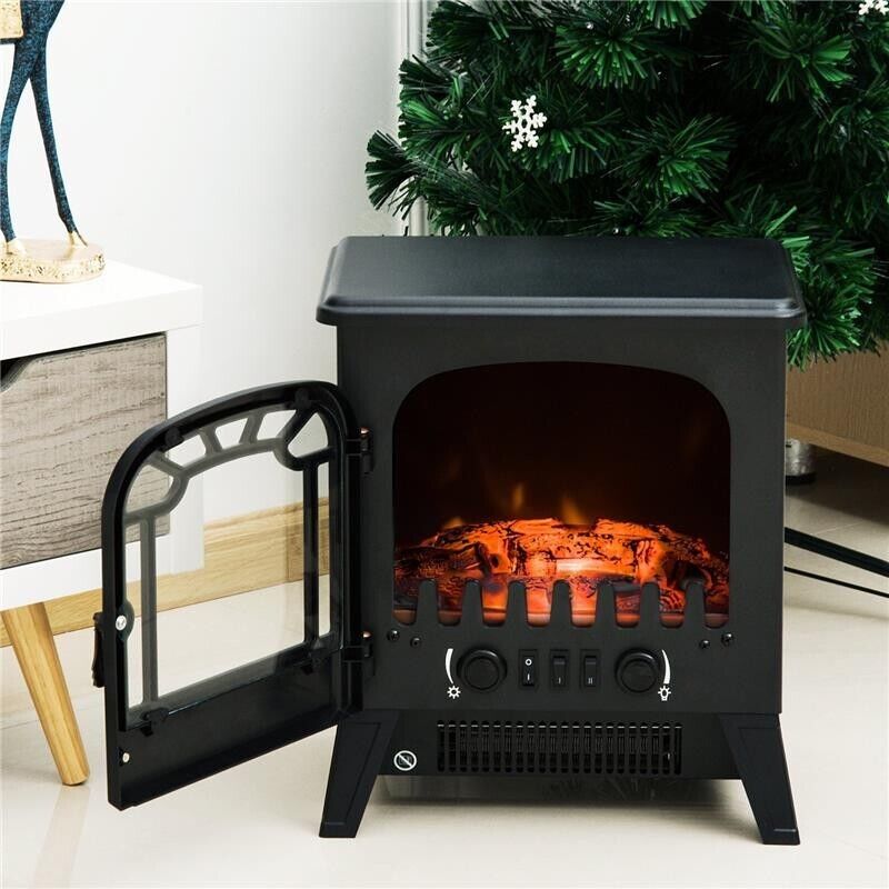 CAMINO ELETTRICO DA TERRA CON EFFETTO FIAMMA REGOLABILE 1800W, NERO, 36X25.5X41.5CM