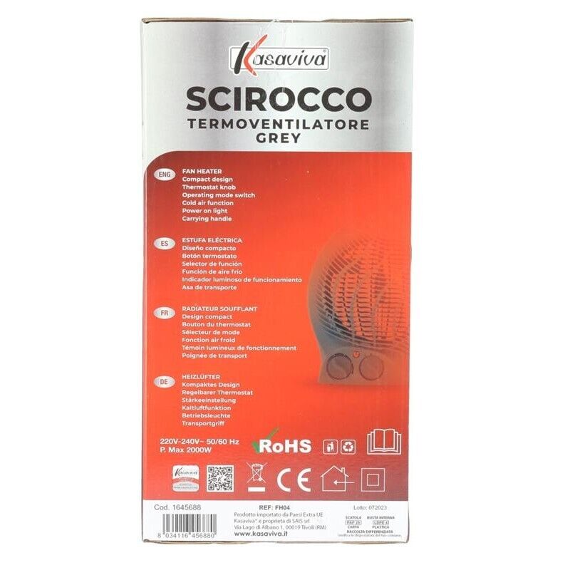 TERMOVENTILATORE SCIROCCO GRIGIO 2000W 2 LIVELLI DI POTENZA