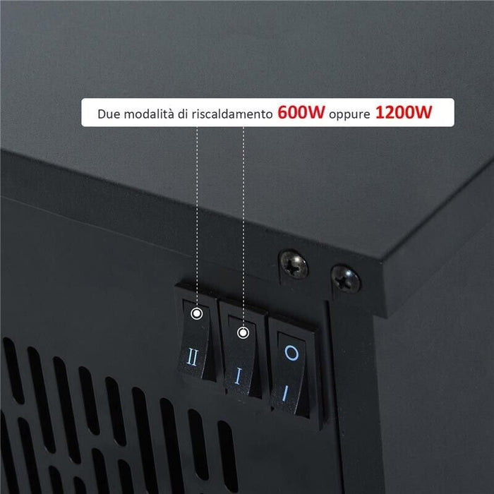 CAMINO ELETTRICO DA TERRA POTENZA 600W/1200W IN PLASTICA E VETRO TEMPERATO NERO, 34X17X25CM