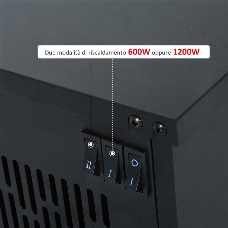 CAMINO ELETTRICO DA TERRA POTENZA 600W/1200W IN PLASTICA E VETRO TEMPERATO NERO, 34X17X25CM