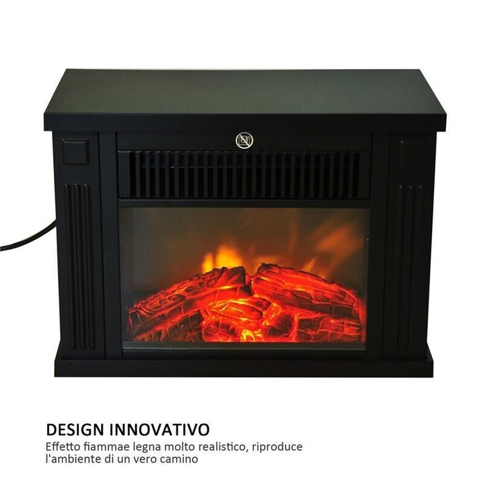 CAMINO ELETTRICO DA TERRA POTENZA 600W/1200W IN PLASTICA E VETRO TEMPERATO NERO, 34X17X25CM