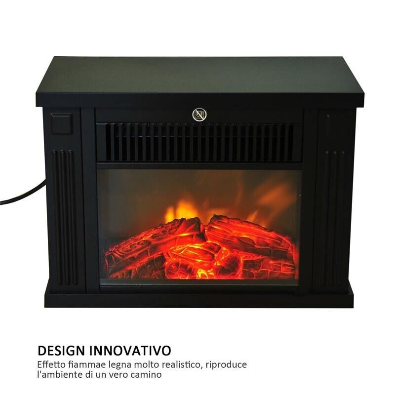 CAMINO ELETTRICO DA TERRA POTENZA 600W/1200W IN PLASTICA E VETRO TEMPERATO NERO, 34X17X25CM