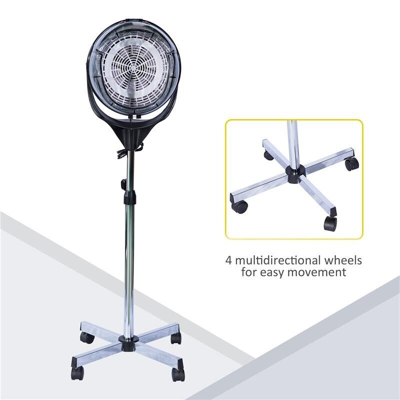 CASCO ASCIUGACAPELLI PROFESSIONALE CON RUOTE, ALTEZZA REGOLABILE E TIMER