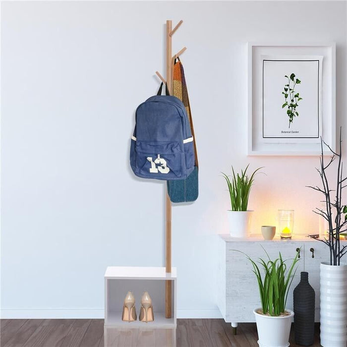 APPENDIABITI SCARPIERA CON 6 GANCI IN BAMBÙ  40X30X180 CM BASE BIANCA