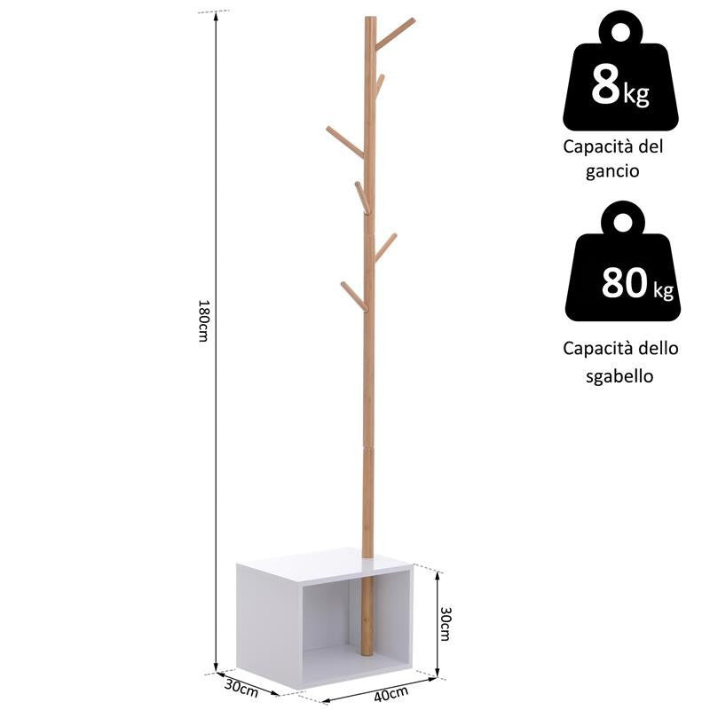 APPENDIABITI SCARPIERA CON 6 GANCI IN BAMBÙ  40X30X180 CM BASE BIANCA