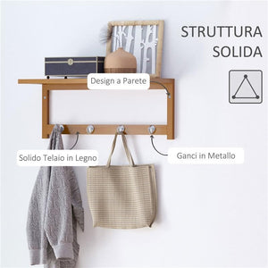 ATTACCAPANNI A MENSOLA DA PARETE IN BAMBÙ 50X17X20 CM COLORE NATURALE