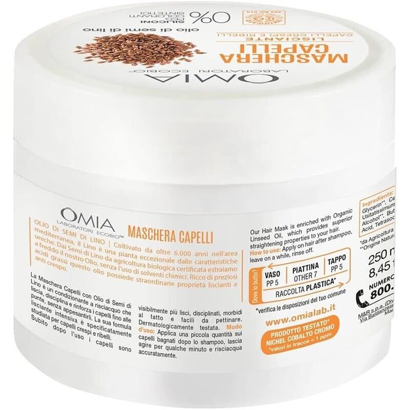 OMIA MASCHERA PER CAPELLI CON OLIO DI SEMI DI LINO RISTRUTTURANTE PER CAPELLI FRAGILI E SECCHI 250 ML NO SILICONI
