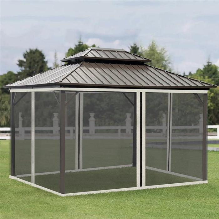 ZANZARIERA PER GAZEBO TENDE DI RICAMBIO UNIVERSALE CON CERNIERE, 335X207CM - NERO E BEIGE