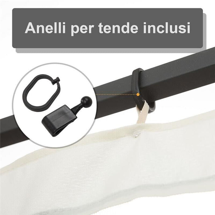 ZANZARIERA PER GAZEBO 3X4M CON CERNIERE E ANELLI, PANNELLI DA 352X207CM - NERO/BEIGE