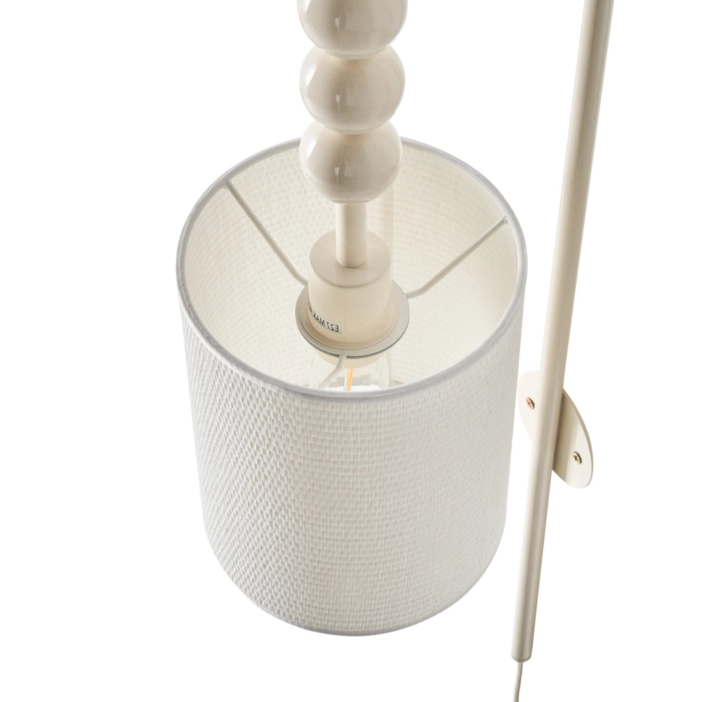 Lampada da parete in ottone e ferro con paralume a tamburo in tessuto Stile moderno di metà secolo beige chiaro