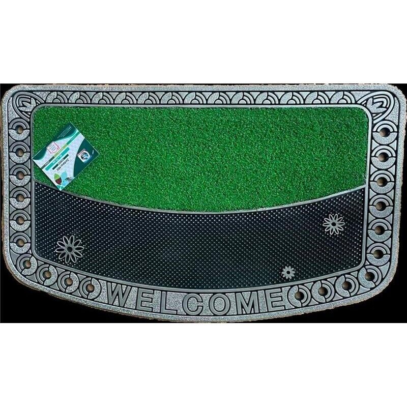 ZERBINO MIX FINTA ERBA E GOMMA CON SCRITTA WELCOME 45 X7 5 CM OKX