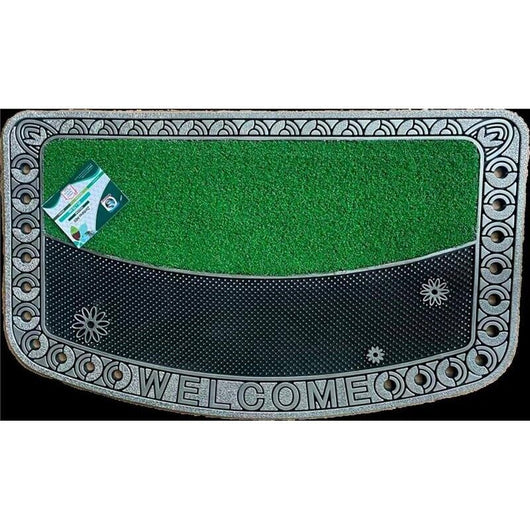ZERBINO MIX FINTA ERBA E GOMMA CON SCRITTA WELCOME 45 X7 5 CM OKX