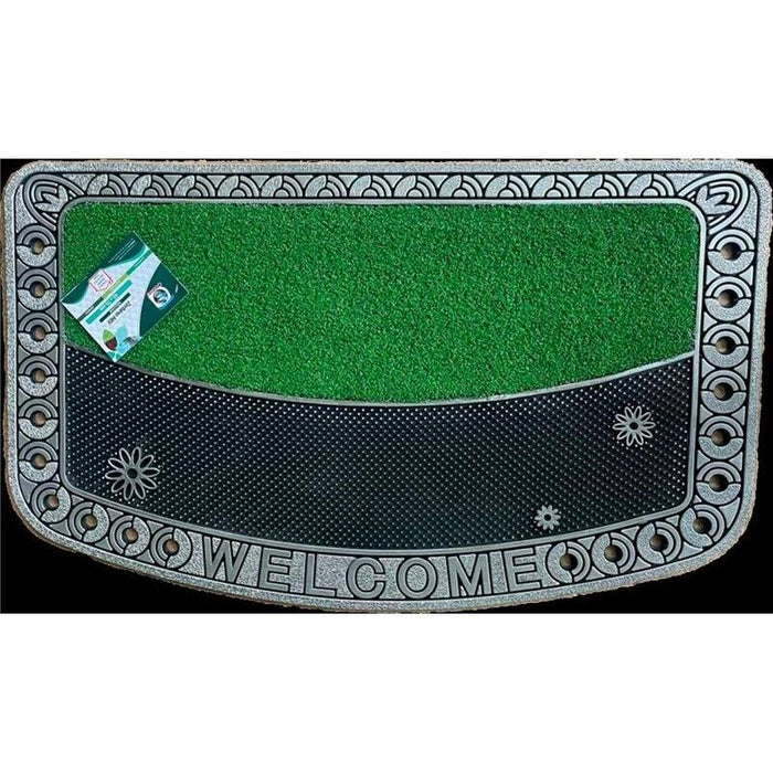 ZERBINO MIX FINTA ERBA E GOMMA CON SCRITTA WELCOME 45 X7 5 CM OKX