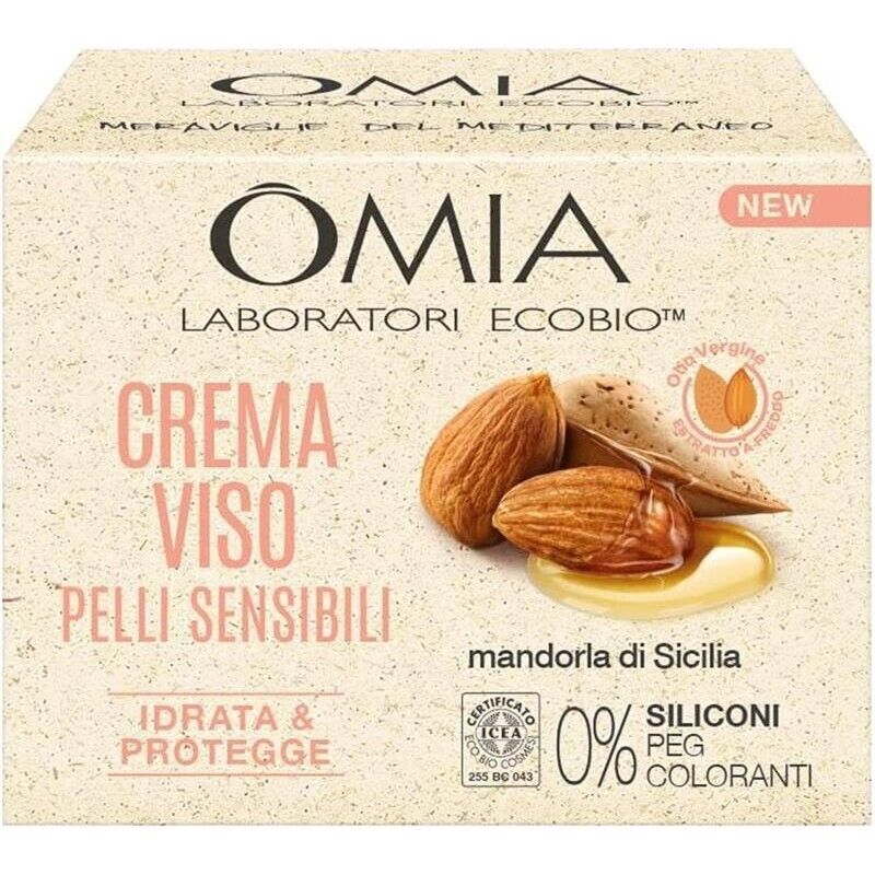OMIA CREMA VISO IDRATANTE ALLA MANDORLA DI SICILIA IDRATA E PROTEGGE LA PELLE FORMULA LENITIVA NO SILICONI E COLORANTI 50 ML