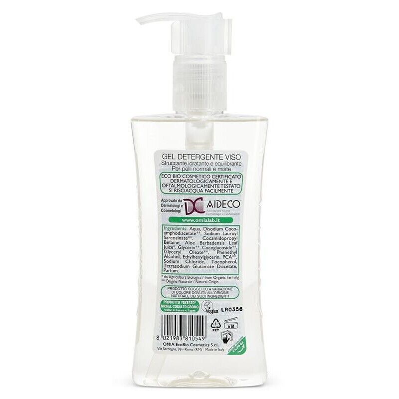 OMIA GEL DETERGENTE VISO ECO BIO ALOE VERA DEL SALENTO STRUCCANTE IDRATANTE PER PELLI NORMALI E MISTE 200 ML