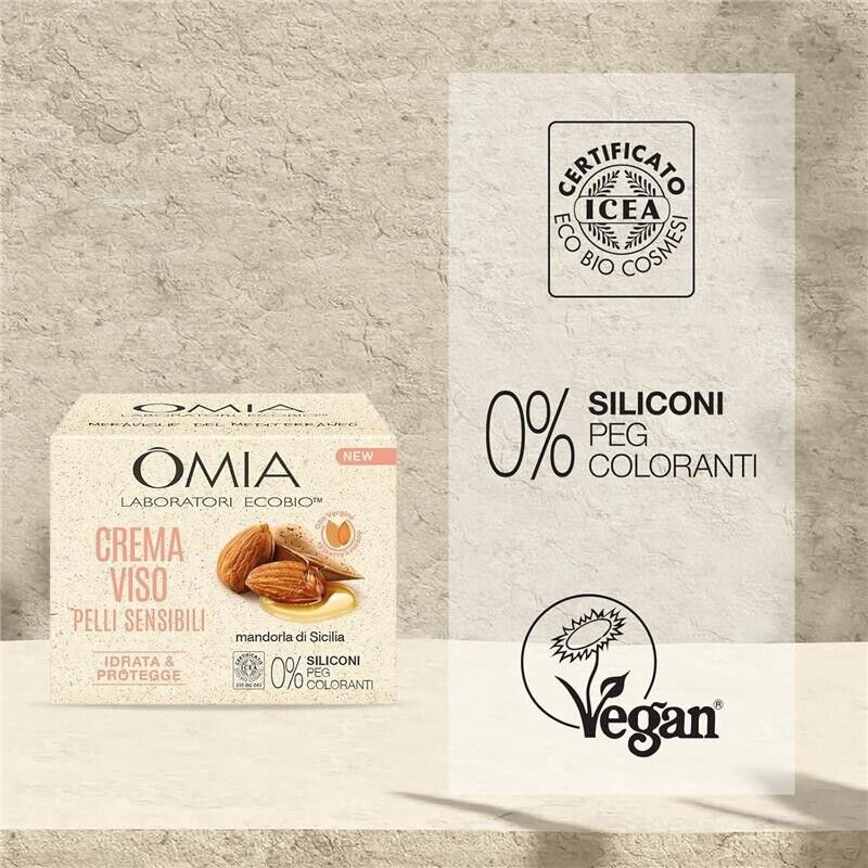 OMIA CREMA VISO IDRATANTE ALLA MANDORLA DI SICILIA IDRATA E PROTEGGE LA PELLE FORMULA LENITIVA NO SILICONI E COLORANTI 50 ML