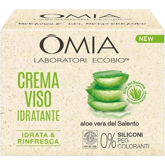 OMIA CREMA VISO IDRATANTE ALL'ALOE VERA DEL SALENTO IDRATA E RINFRESCA LA PELLE DEL VISO NO SILICONI NO COLORANTI 50 ML