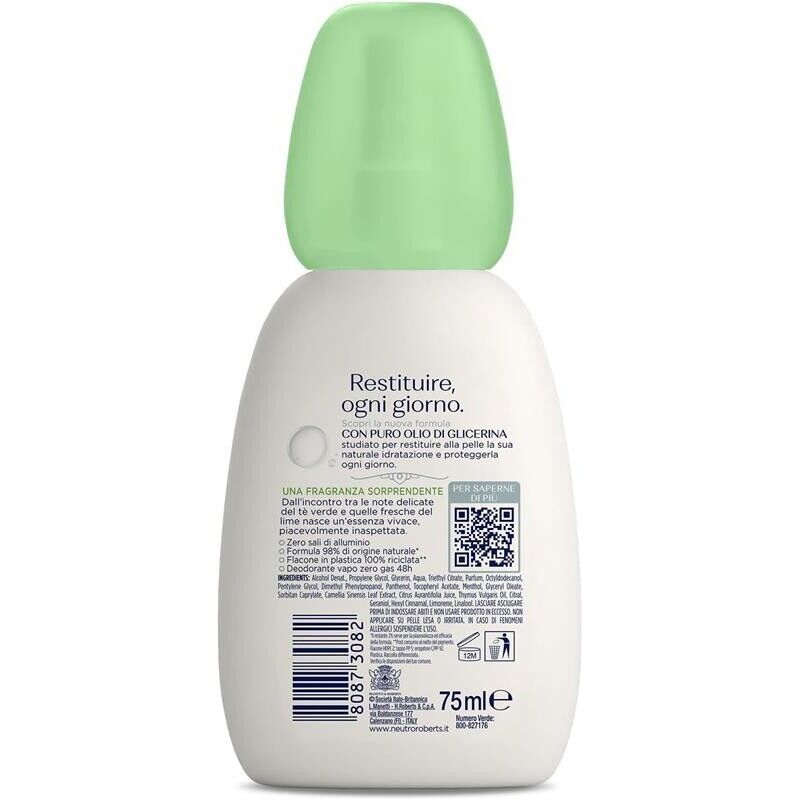 SET 4 NEUTRO ROBERTS DEODORANTE VAPO FRESCO VERDE TÉ VERDE E LIME 75 ML