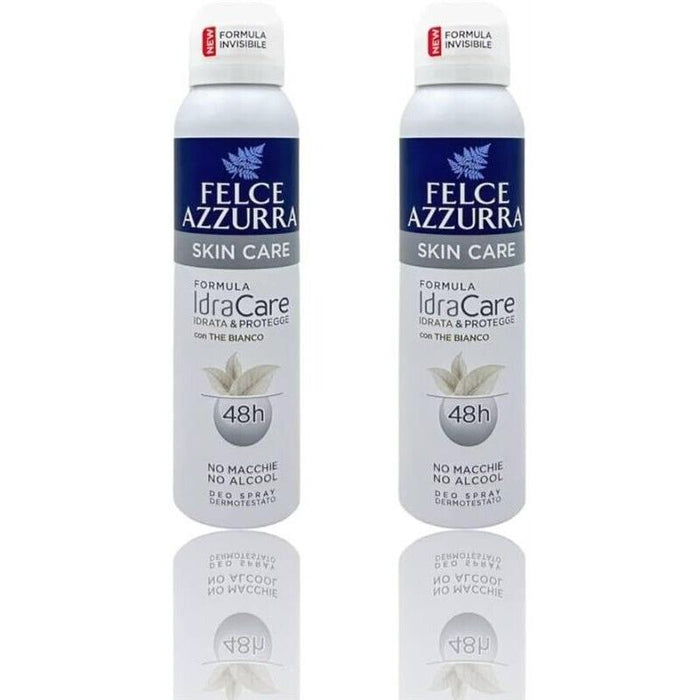 FELCE AZZURRA DEODORANTE 2 PZ SPRAY SKIN CARE CON THE BIANCO FORMULA IDRATALC EFFICACIA 48 ORE 150 ML L'UNO ANTIMACCHIA