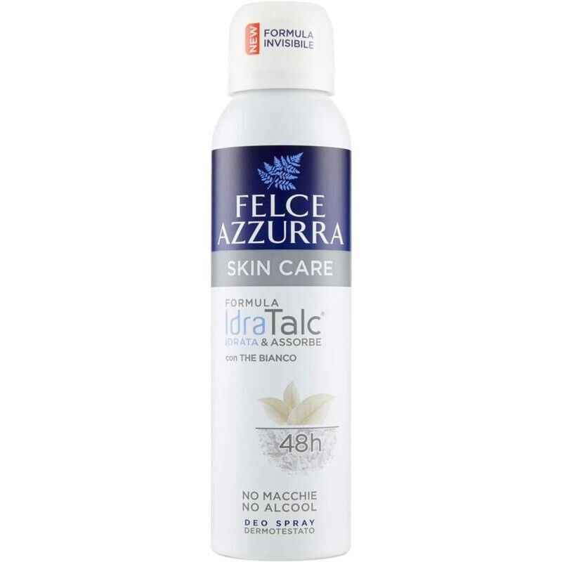 FELCE AZZURRA DEODORANTE 2 PZ SPRAY SKIN CARE CON THE BIANCO FORMULA IDRATALC EFFICACIA 48 ORE 150 ML L'UNO ANTIMACCHIA