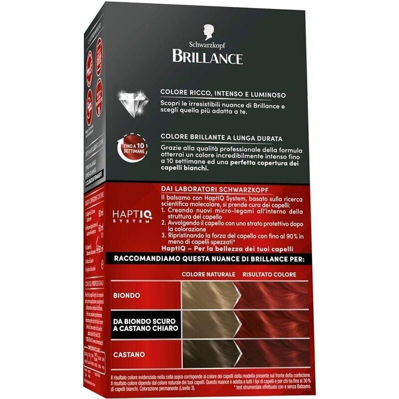 SCHWARZKOPF BRILLANCE TINTA PER CAPELLI INTENSIVA COPERTURA CAPELLI BIANCHI 845 NEW ROSSO RASO