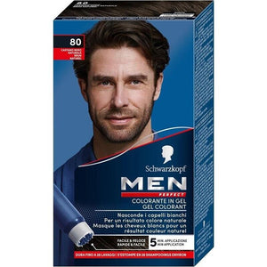 SCHWARZKOPF MEN PERFECT TINTA PER CAPELLI GEL PER UOMO EFFETTO NATURALE DURA 28 SHAMPOO N 80 CASTANO NERO NATURALE