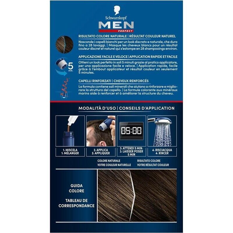 SCHWARZKOPF MEN PERFECT TINTA COLORANTE IN GEL RISULTATO FINO A 28 SHAMPOO 70 CASTANO SCURO NATURALE