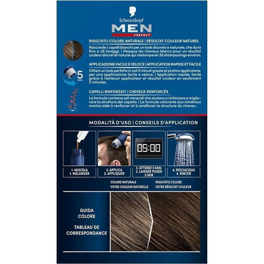 SCHWARZKOPF MEN PERFECT TINTA COLORANTE IN GEL COPERTURA DEI CAPELLI BIANCHI EFFETTO NATURALE 60 CASTANO NATURALE