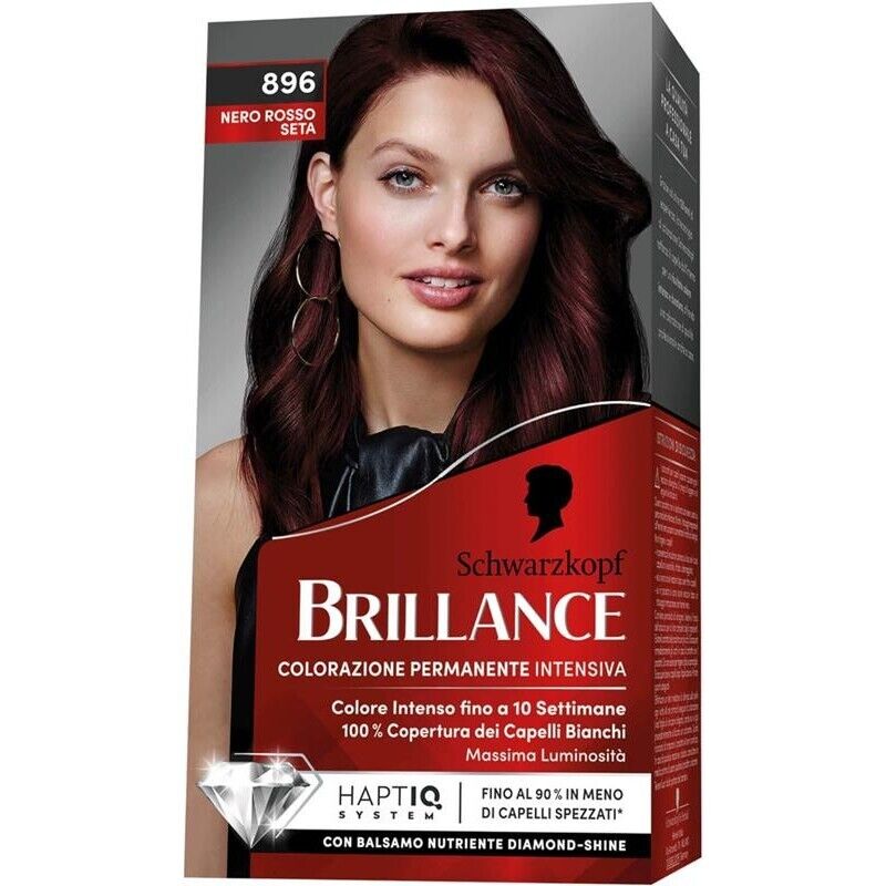 SCHWARZKOPF BRILLANCE TINTA PER CAPELLI INTENSIVA COPERTURA CAPELLI BIANCHI 896 NERO ROSSO SETA