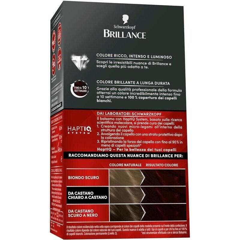 SCHWARZKOPF BRILLANCE TINTA PER CAPELLI INTENSIVA COPERTURA CAPELLI BIANCHI 896 NERO ROSSO SETA