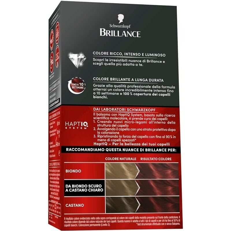 SCHWARZKOPF BRILLANCE TINTA PER CAPELLI INTENSIVA COPERTURA CAPELLI BIANCHI 872 NEW ROSSO INTENSO RUBINO