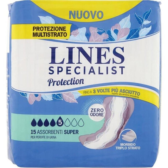 LINES SPECIALIST PROTECTION SUPER ASSORBENTI PER PERDITE 15 PZ MORBIDO TRIPLO STRATO