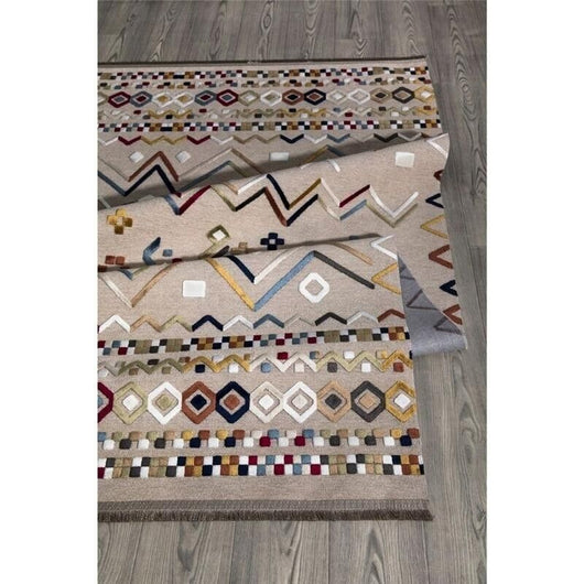 TAPPETO ANTISCIVOLO MULTICOLOR BEIGE CON DECORI COLORATI 120X 180 CM