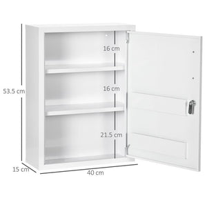 ARMADIETTO MEDICINALI A 3 RIPIANI CON SERRATURA E 2 CHIAVI, IN ACCIAIO, 40X15X53.5 CM, BIANCO