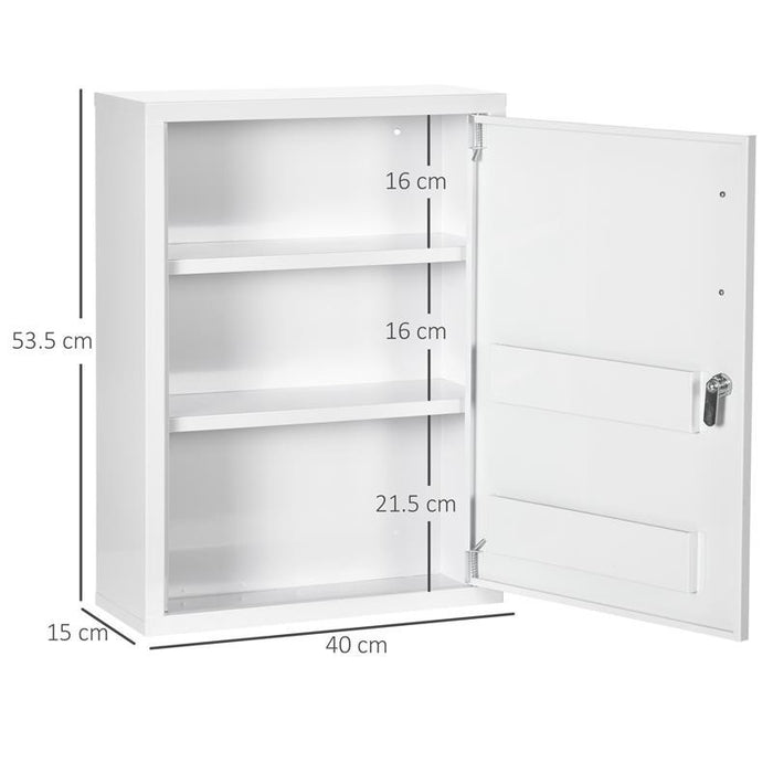 ARMADIETTO MEDICINALI A 3 RIPIANI CON SERRATURA E 2 CHIAVI, IN ACCIAIO, 40X15X53.5 CM, BIANCO