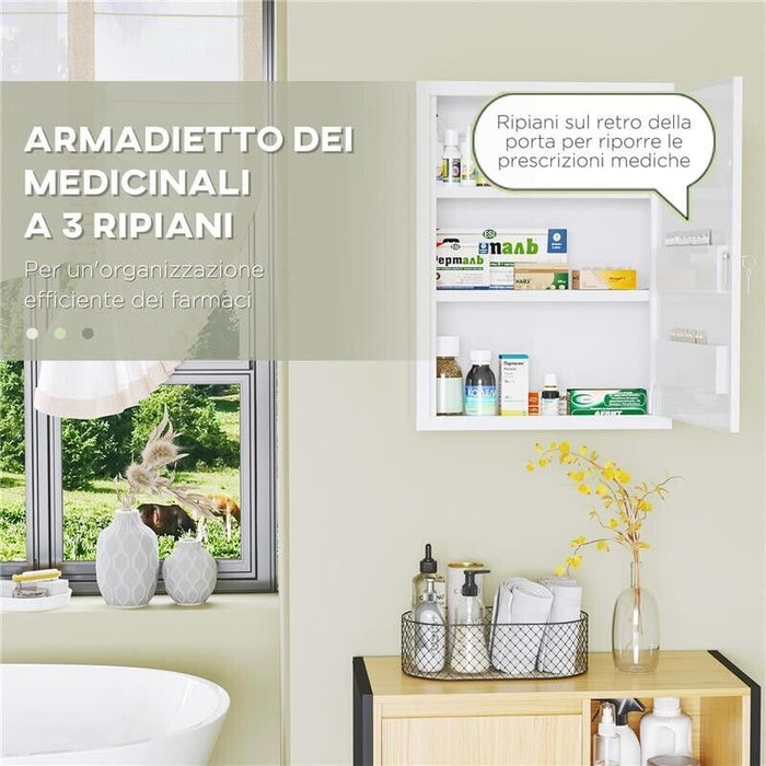 ARMADIETTO MEDICINALI A 3 RIPIANI CON SERRATURA E 2 CHIAVI, IN ACCIAIO, 40X15X53.5 CM, BIANCO