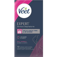 VEET EXPERT STRISCE DEPILATORIE 12PZ GAMBE & CORPO PER PELLI NORMALI CON BURRO DI KARITÈ