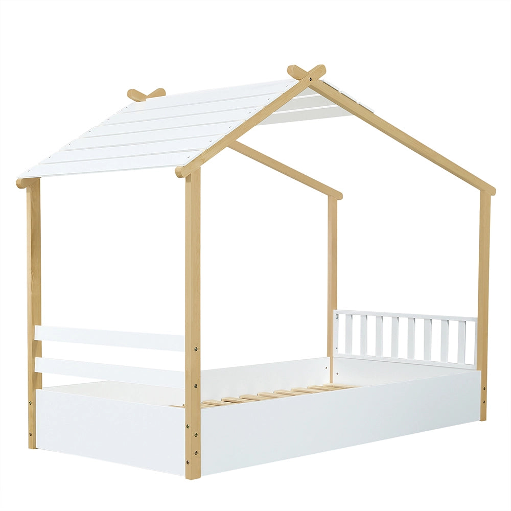 Letto Singolo Bambino 90x190cm - Xylo - Design Sobrio in Legno con Colore Bianco Naturale