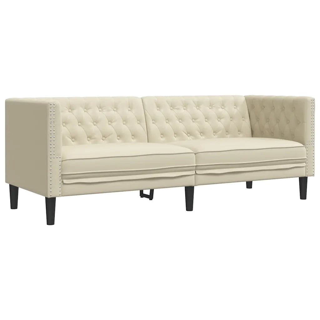 Divano | Divano da soggiorno | Sofa Chesterfield a 3 Posti Crema in Similpelle