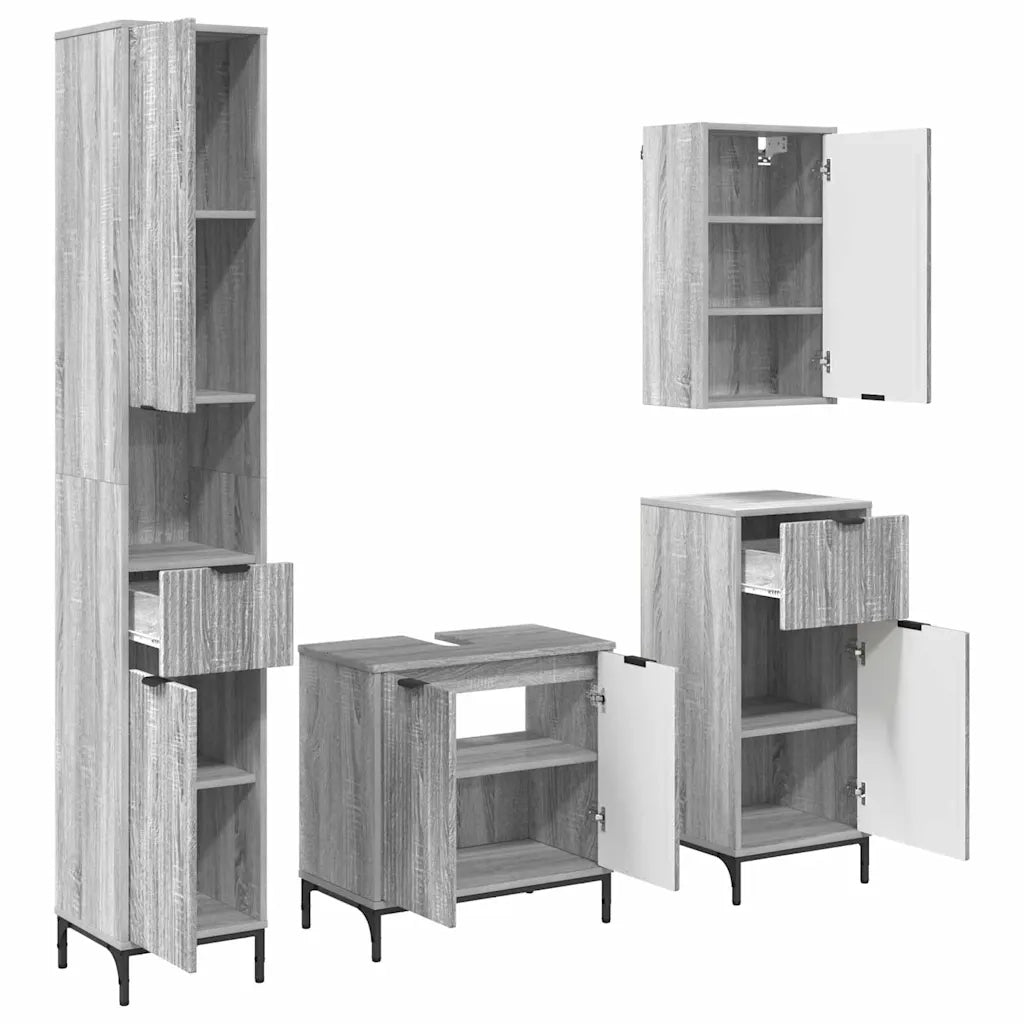 Set di mobili per il bagno con cassetto con porta Grigio Sonoma