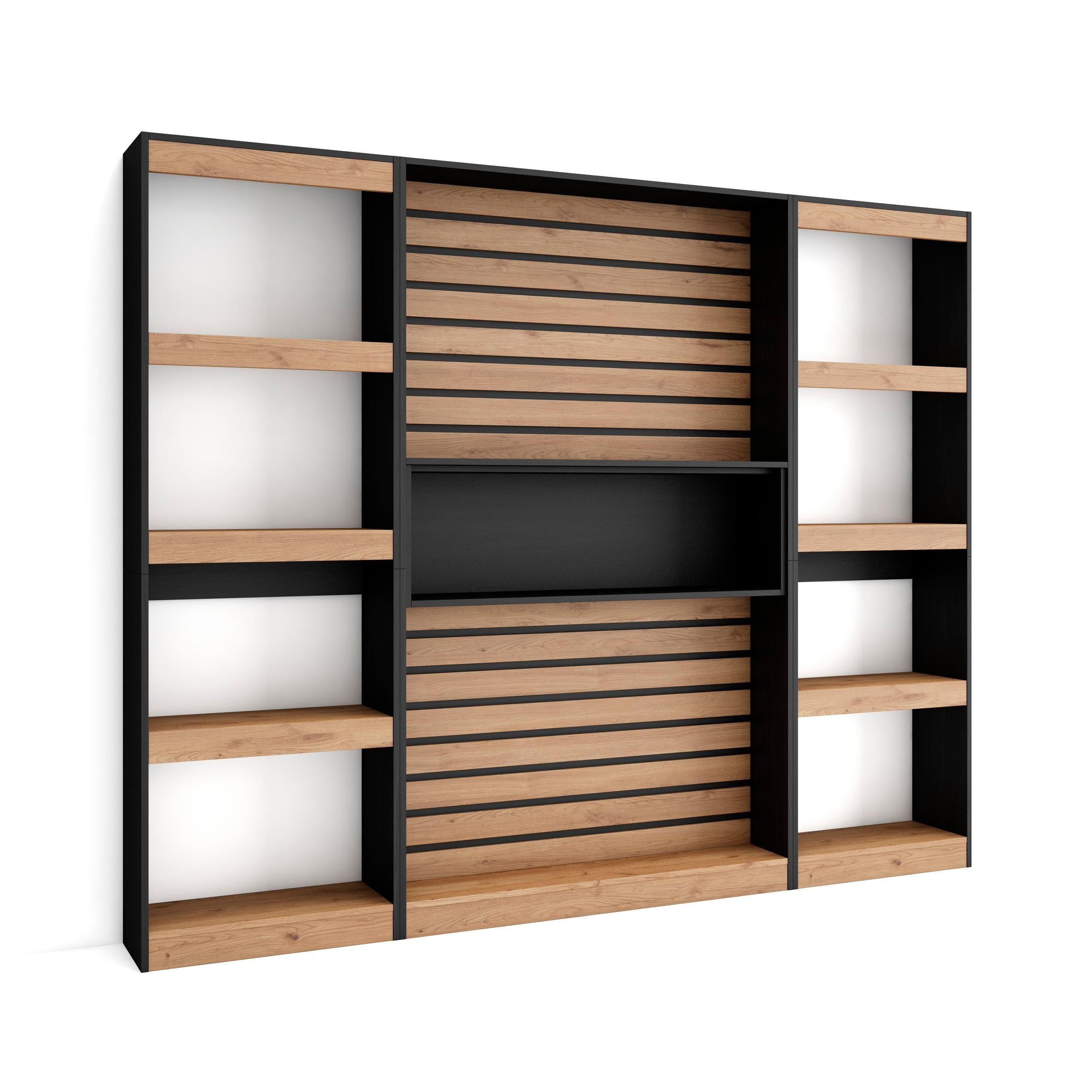 Libreria scaffale, 230x25x186cm, Soggiorno, Ufficio, Per libri, colore Rovere e nero RF2423