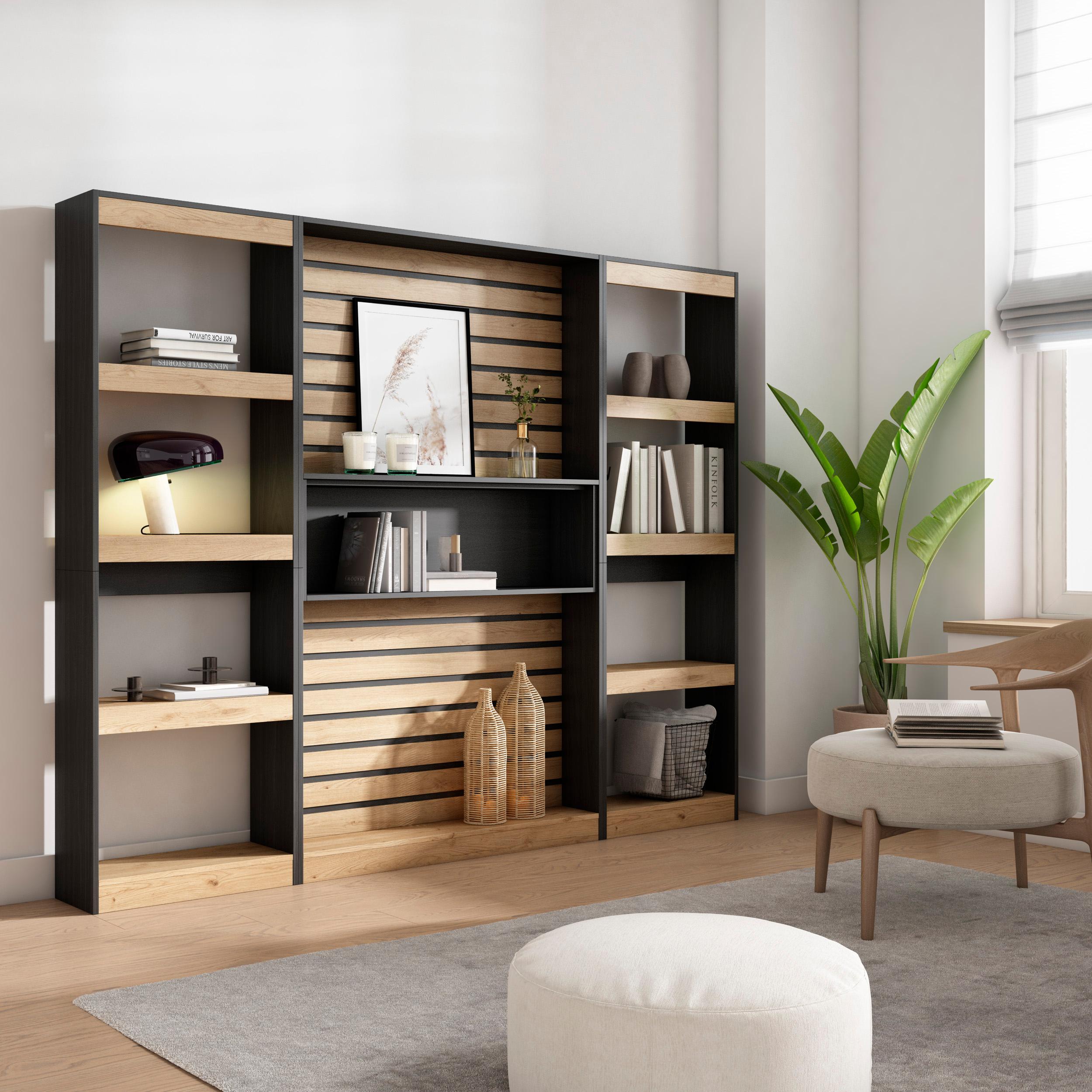 Libreria scaffale, 230x25x186cm, Soggiorno, Ufficio, Per libri, colore Rovere e nero RF2423