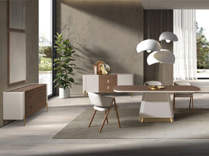 Tavolo da pranzo rettangolare in legno di noce e beige