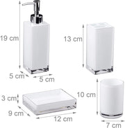 Set accessori bagno 4 pezzi dispenser sapone bicchiere portasapone spazzolino bianco plastica 13_0002462