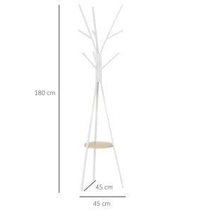 Appendiabiti da terra 45x45x180 cm in metallo bianco con ripiano, da montare